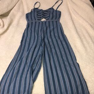 blue and pink american rag striped jumpsuit
